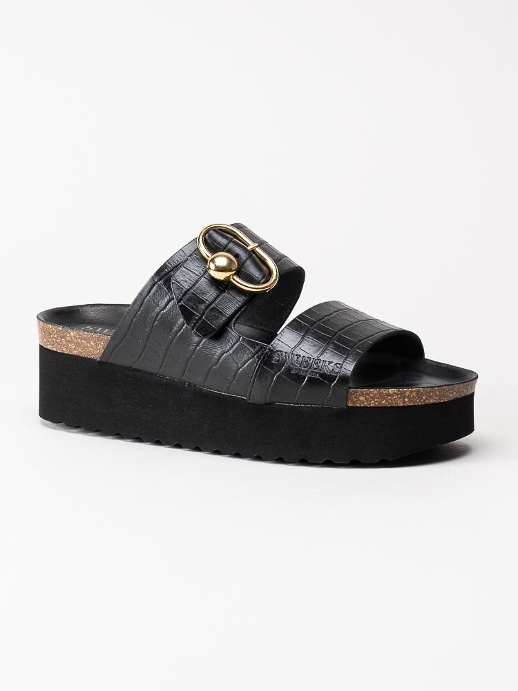 Sweeks - Hedda buckle Croco - Svarta slip in sandaler i skinn