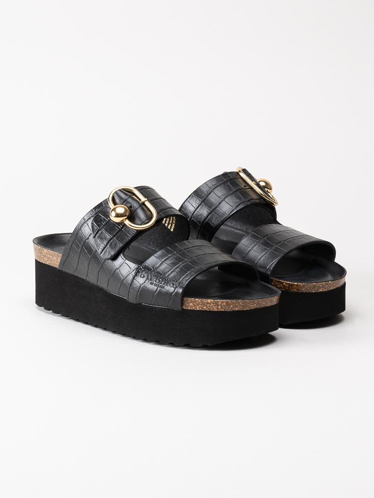 Sweeks - Hedda buckle Croco - Svarta slip in sandaler i skinn