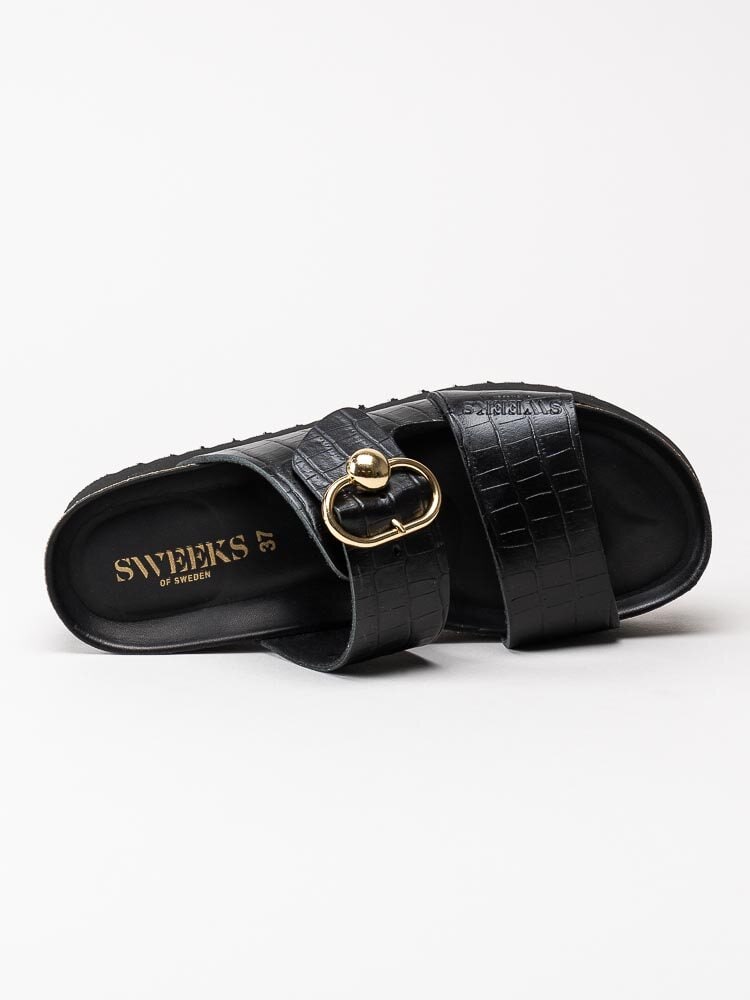 Sweeks - Hedda buckle Croco - Svarta slip in sandaler i skinn