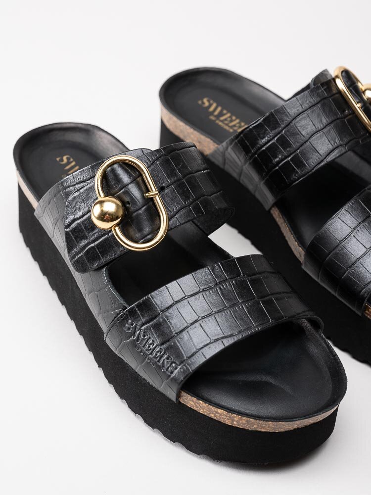 Sweeks - Hedda buckle Croco - Svarta slip in sandaler i skinn