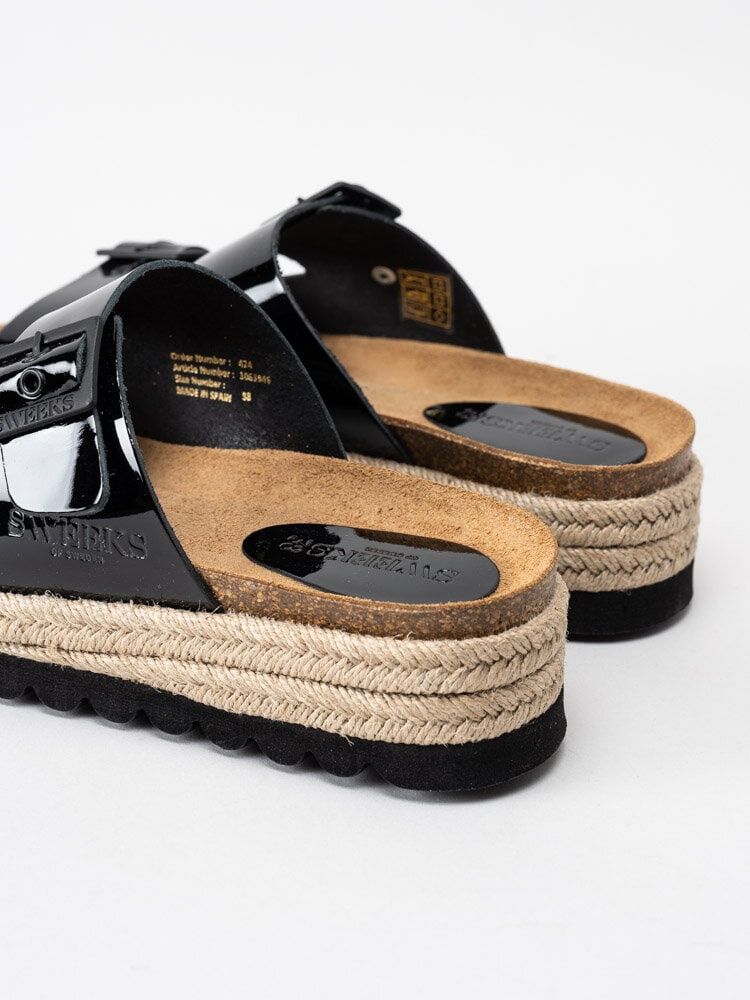 Sweeks - Sonja - Svarta slip in sandaler i lack med repklädd sula