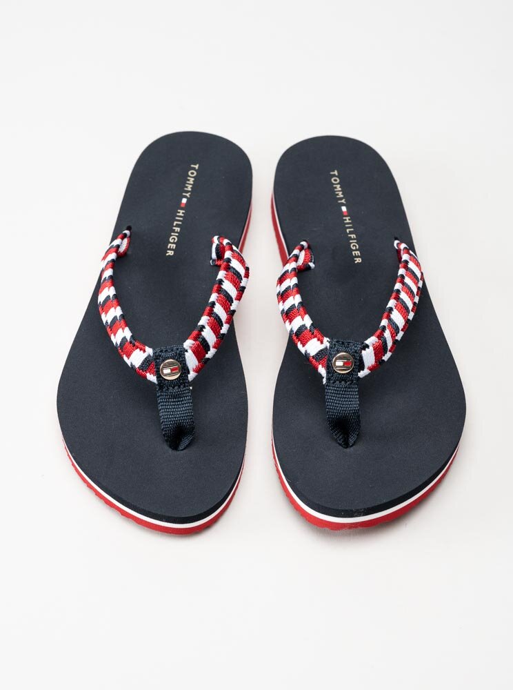 Tommy Hilfiger - Woven Webbing Flat - Marinblå flip flops med röda detaljer