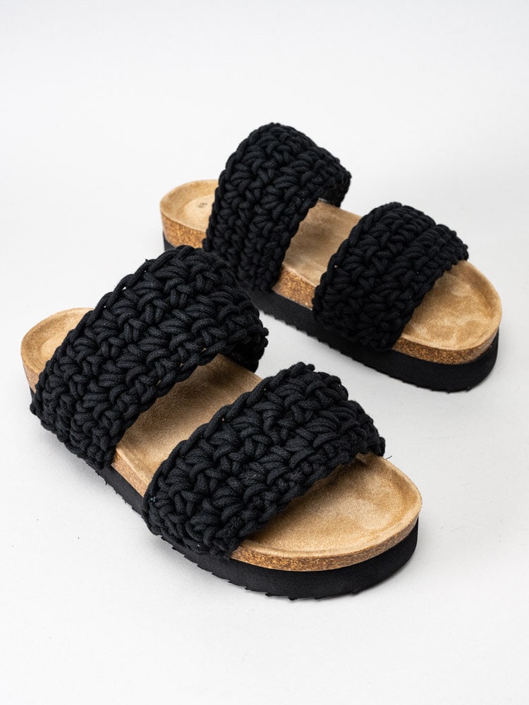 Duffy - Svarta slip in sandaler i grovt virkad textil