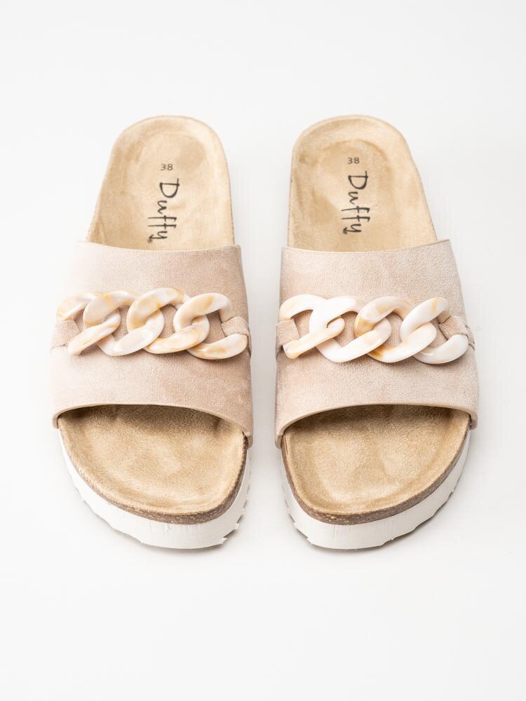 Duffy - Beige slip in sandaler med dekorlänk
