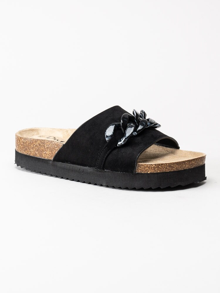 Duffy - Svarta slip in sandaler med dekorlänk