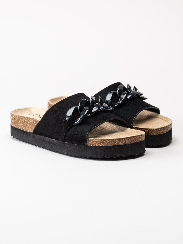 Duffy - Svarta slip in sandaler med dekorlänk