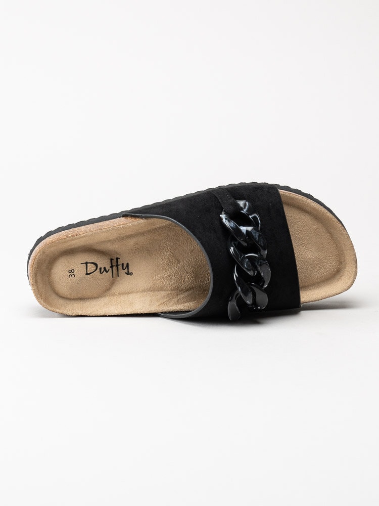Duffy - Svarta slip in sandaler med dekorlänk