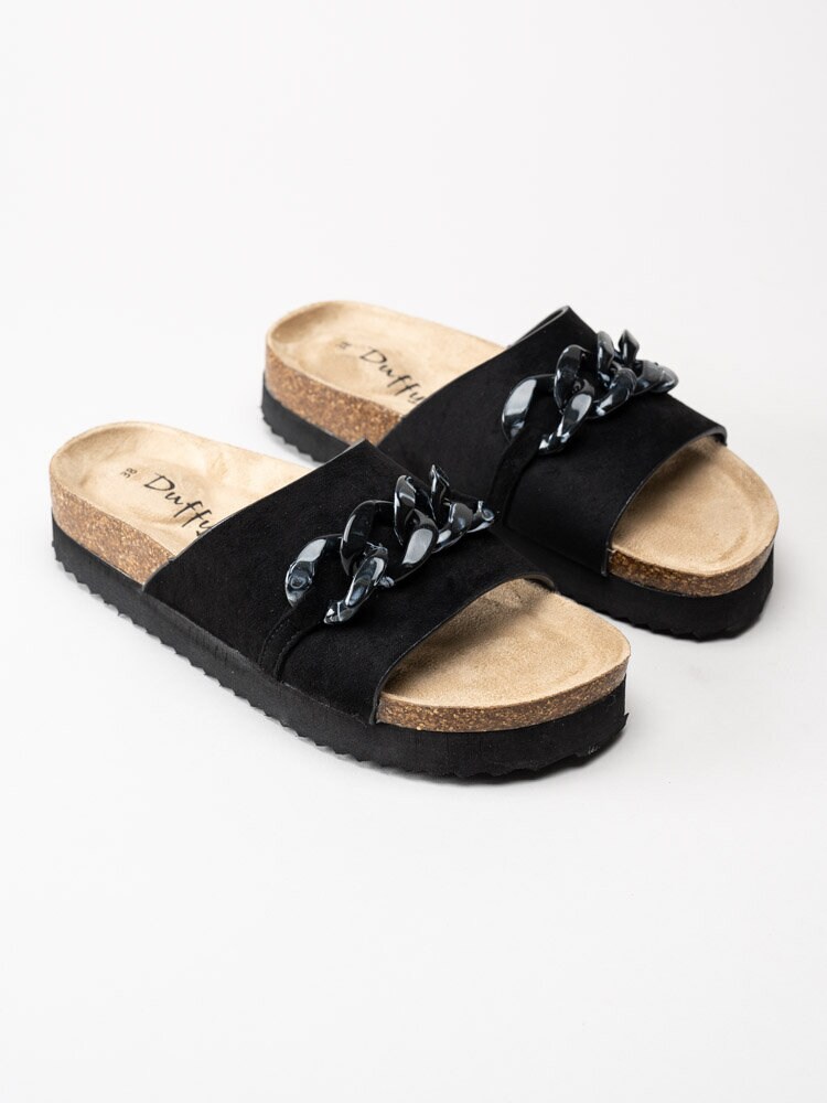 Duffy - Svarta slip in sandaler med dekorlänk