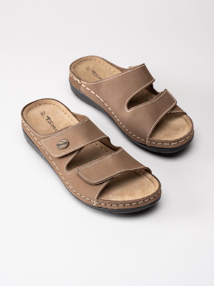 Tamaris - Beige slip in tofflor med kardborre spännen
