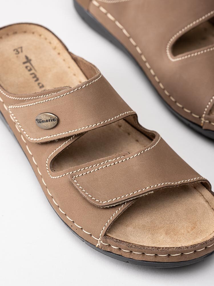 Tamaris - Beige slip in tofflor med kardborre spännen