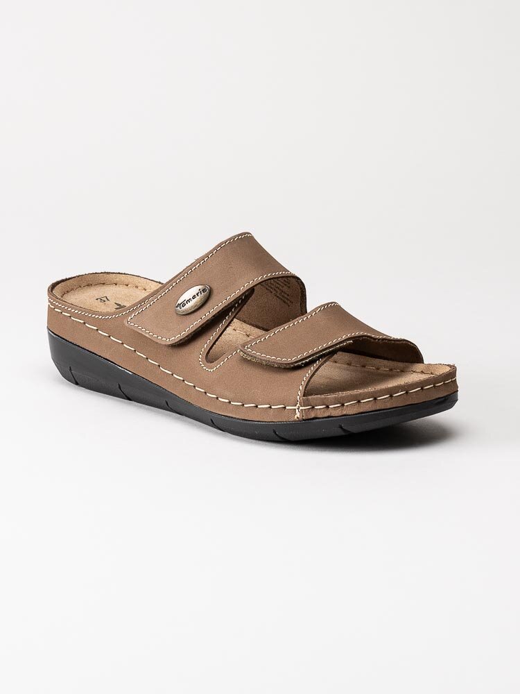 Tamaris - Beige slip in tofflor med kardborre spännen