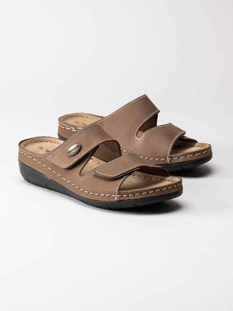 Tamaris - Beige slip in tofflor med kardborre spännen