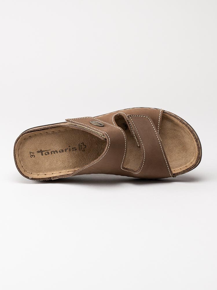 Tamaris - Beige slip in tofflor med kardborre spännen