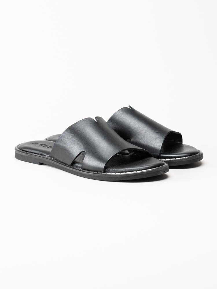 Tamaris - Svarta slip in sandaler med silverfärgad söm