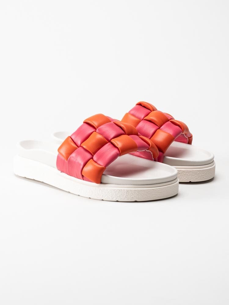 Inuikii - Braided leather - Rosa och orange slip in sandaler i flätat skinn