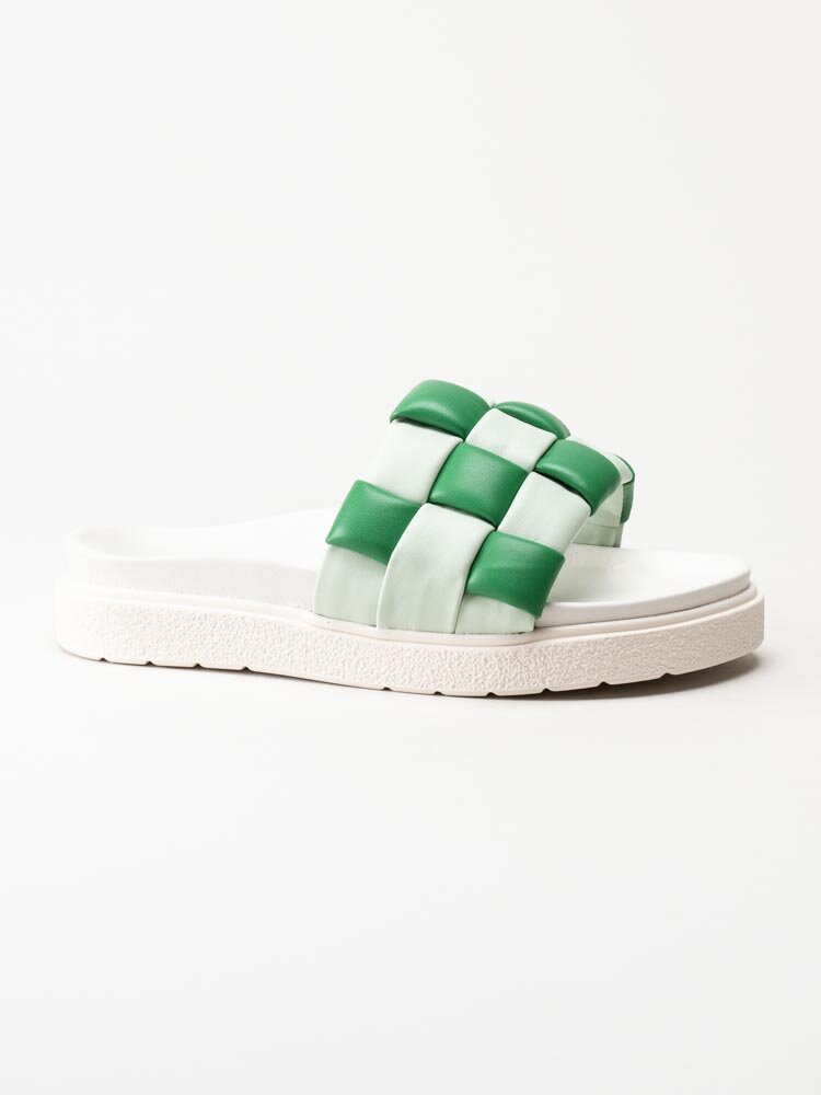 Inuikii - Braided leather - Gröna och vita slip in sandaler i flätat skinn