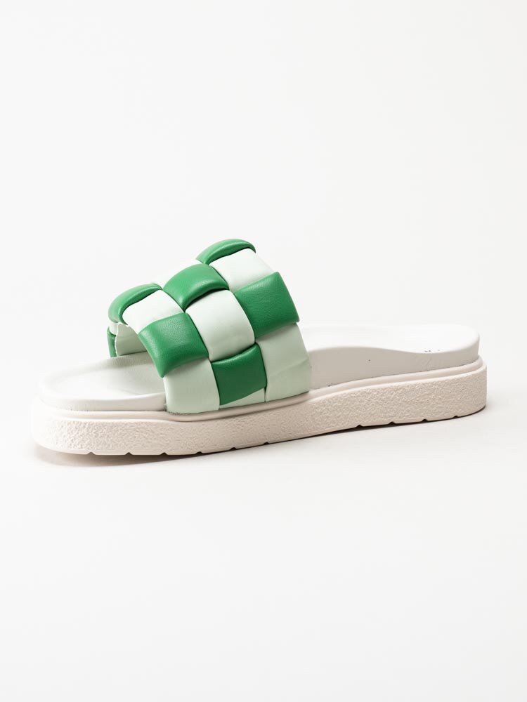 Inuikii - Braided leather - Gröna och vita slip in sandaler i flätat skinn