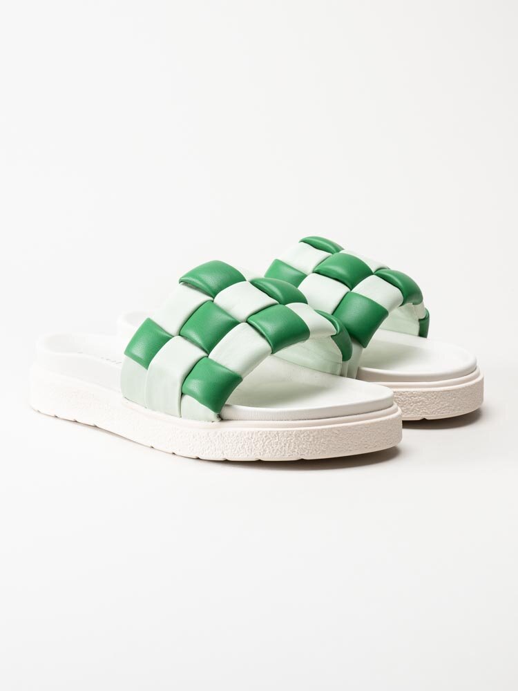 Inuikii - Braided leather - Gröna och vita slip in sandaler i flätat skinn