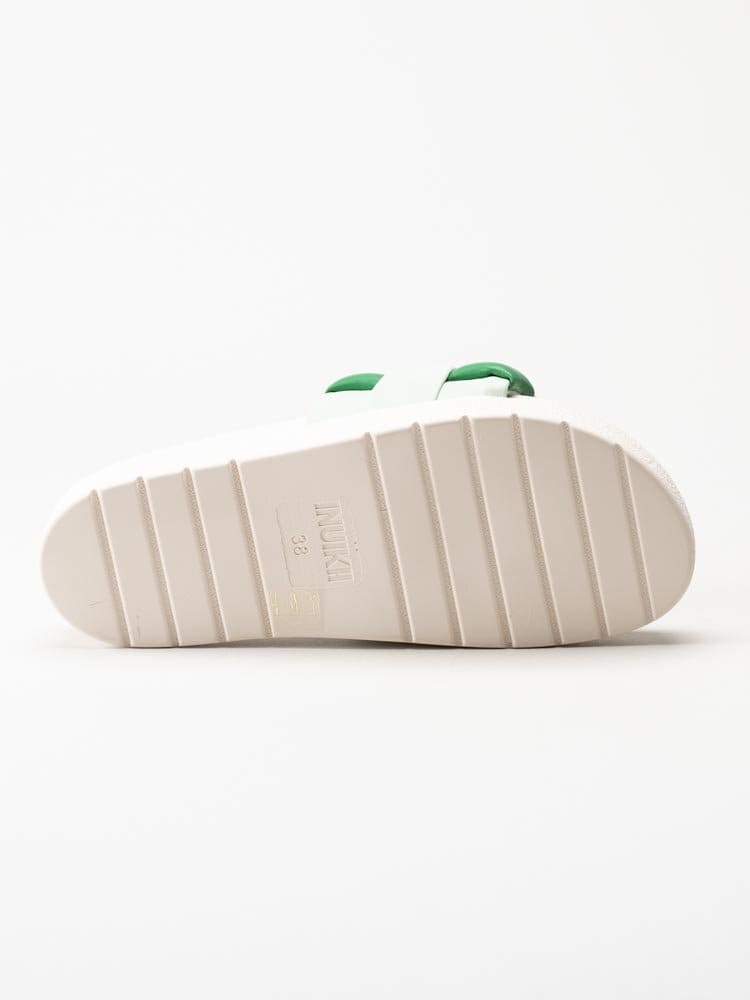 Inuikii - Braided leather - Gröna och vita slip in sandaler i flätat skinn