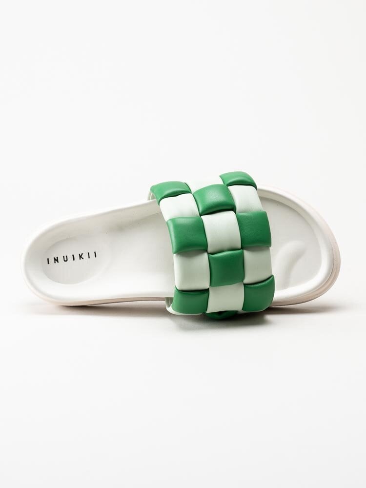 Inuikii - Braided leather - Gröna och vita slip in sandaler i flätat skinn