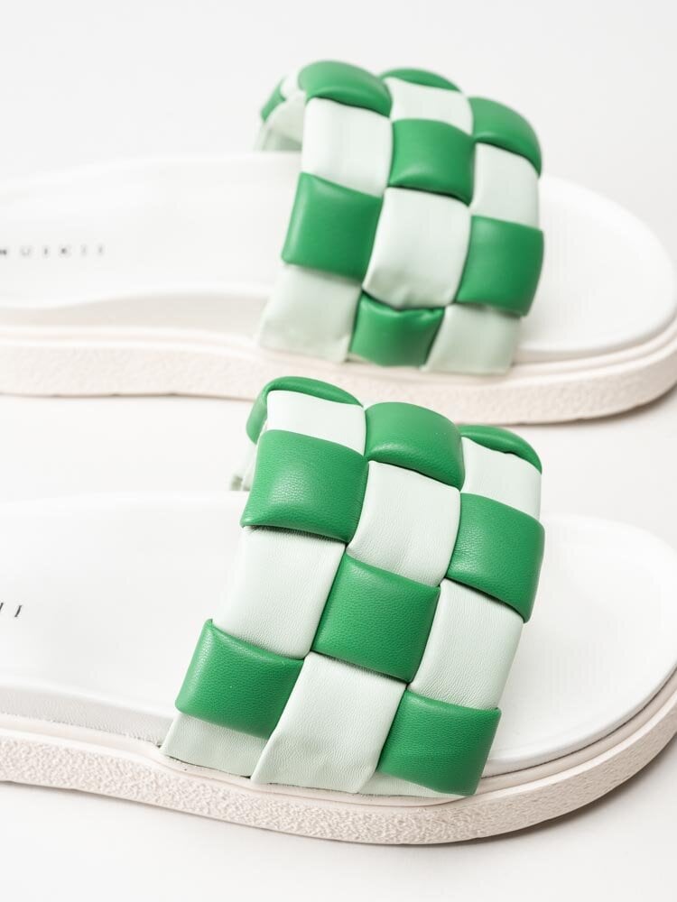 Inuikii - Braided leather - Gröna och vita slip in sandaler i flätat skinn