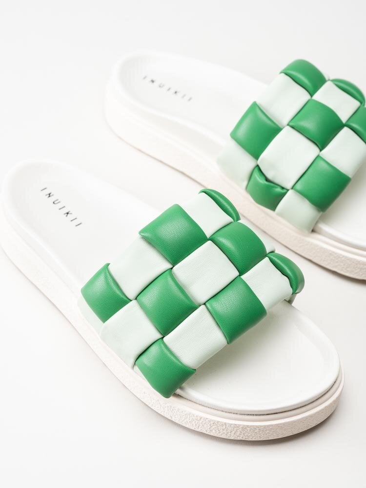 Inuikii - Braided leather - Gröna och vita slip in sandaler i flätat skinn