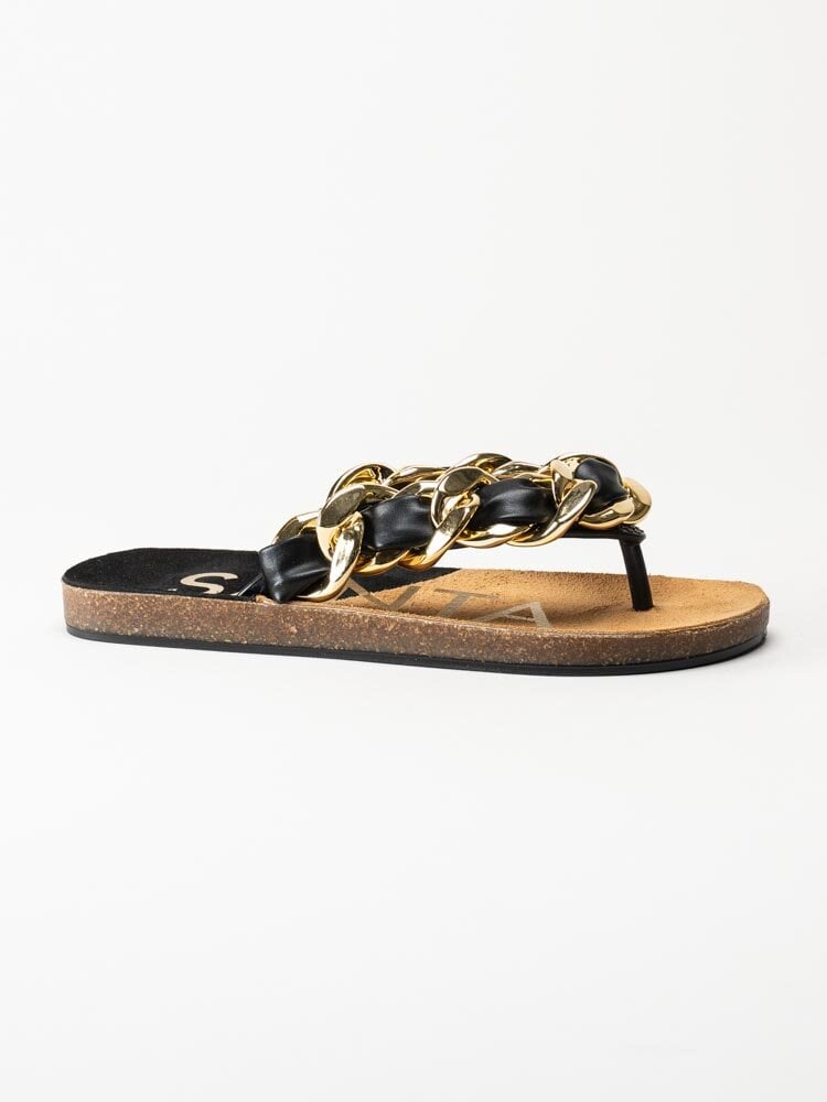 Verbenas - Aruba - Svarta slip in sandaler med guldfärgad dekor