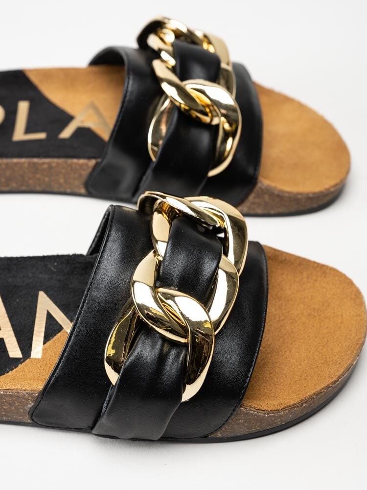 Verbenas - Bali Cadena Grande - Svarta slip in sandaler med guldfärgad dekor