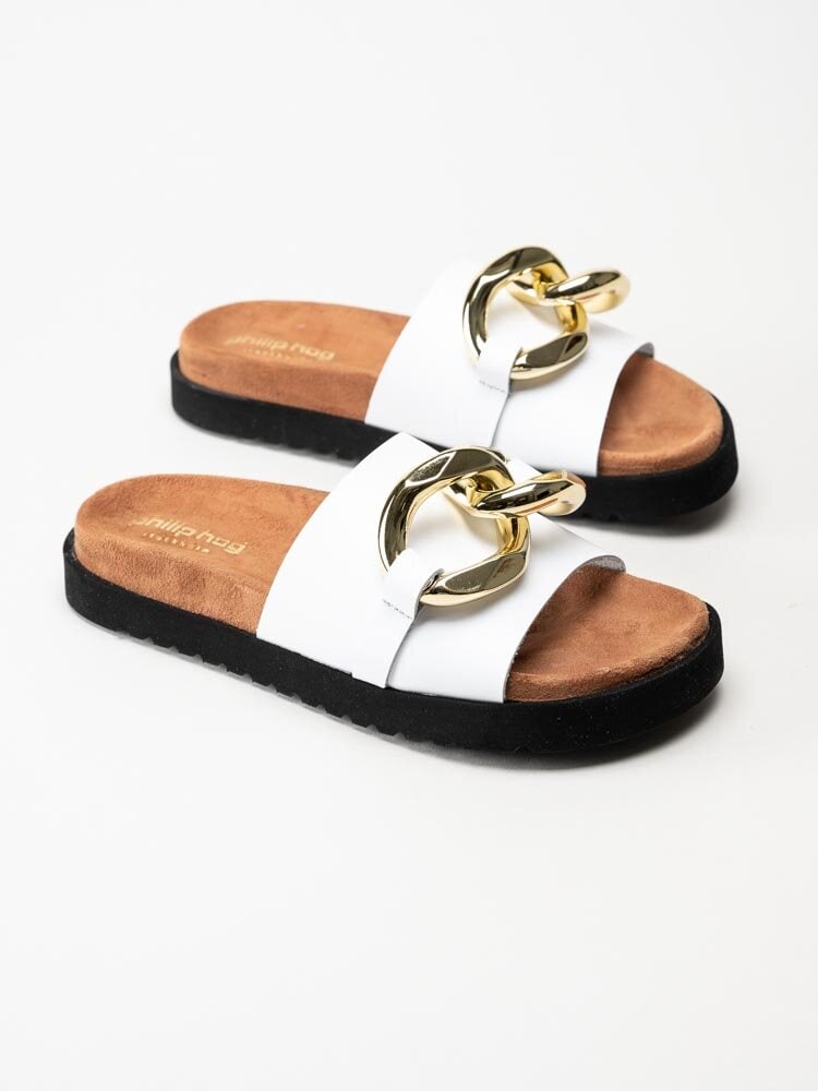 Philip Hog - Bea - Vita slip in sandaler med stor länk
