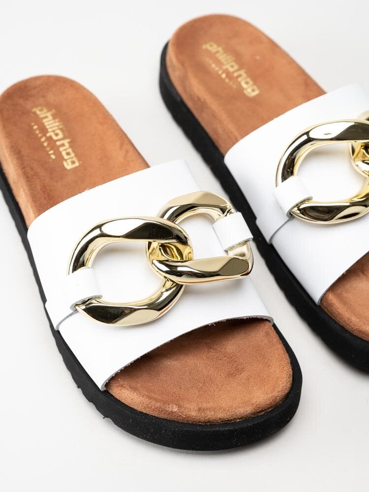 Philip Hog - Bea - Vita slip in sandaler med stor länk