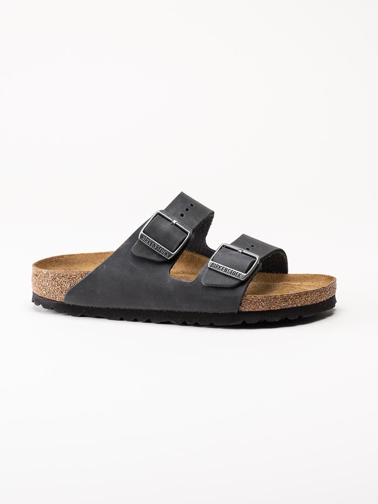 Birkenstock - Arizona Narrow SFB - Svarta slip in sandaler med mjuk sula