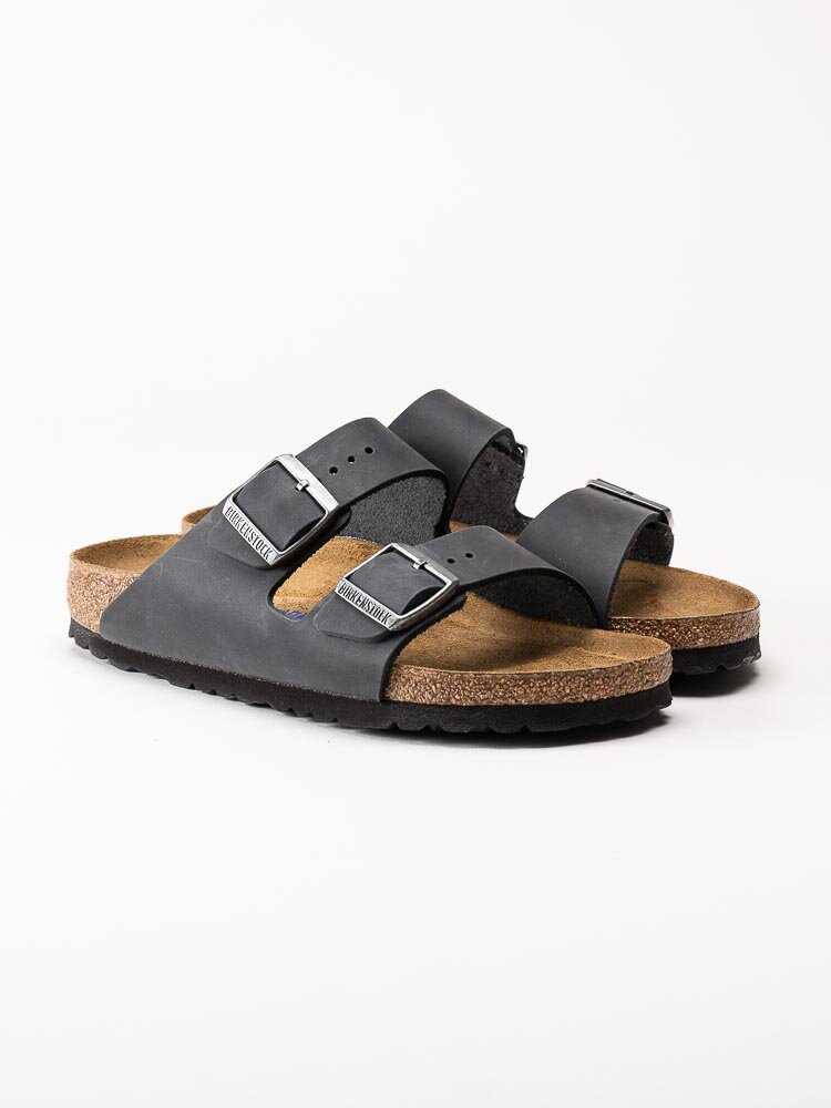 Birkenstock - Arizona Narrow SFB - Svarta slip in sandaler med mjuk sula