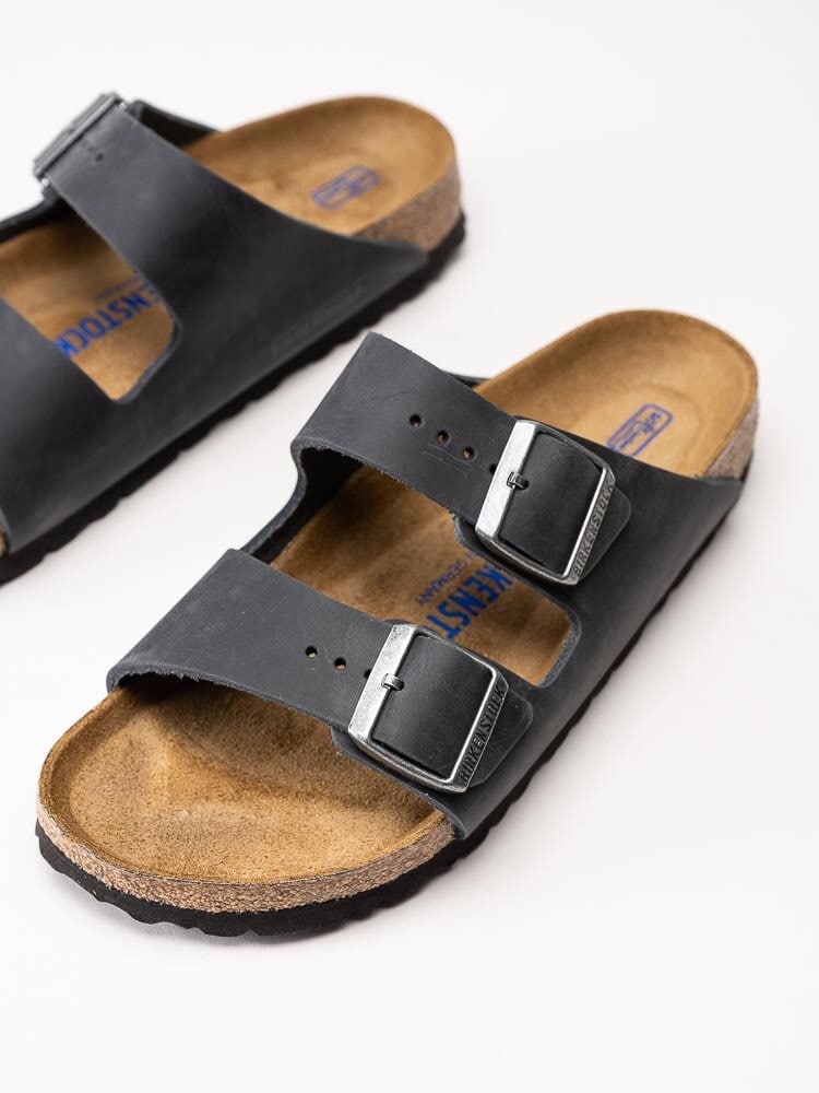 Birkenstock - Arizona Narrow SFB - Svarta slip in sandaler med mjuk sula