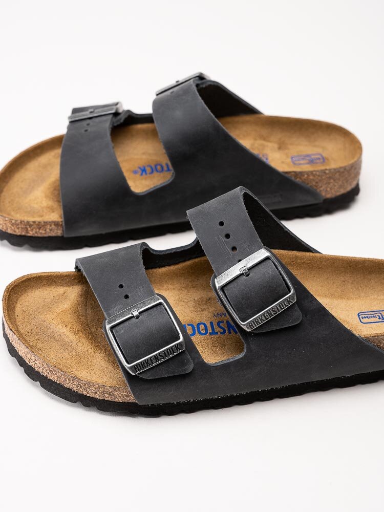 Birkenstock - Arizona Narrow SFB - Svarta slip in sandaler med mjuk sula