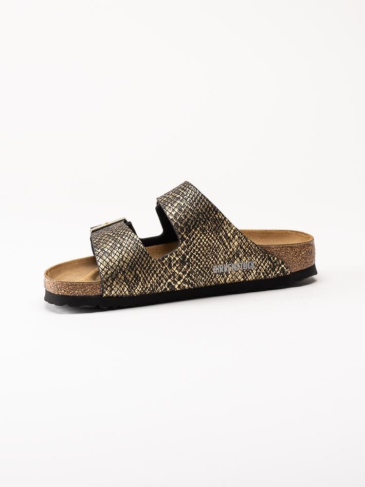 Birkenstock - Arizona Narrow - Guldfärgade reptilmönstrade slip in sandaler