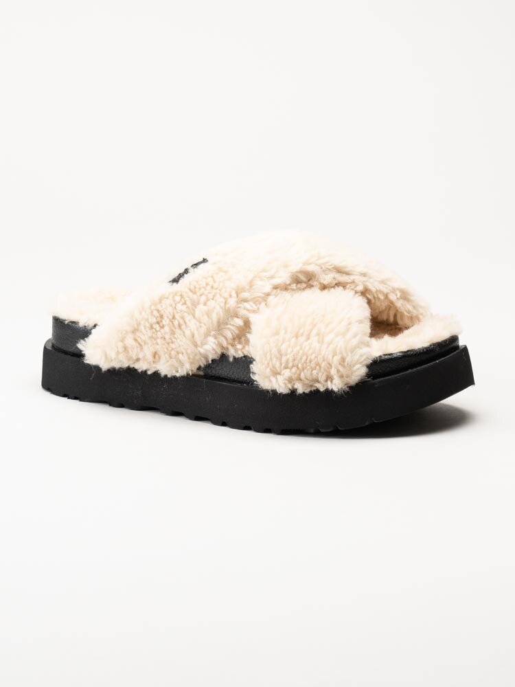 UGG - W Fuzz Sugar Cross Slide - Off white tofflor i ull