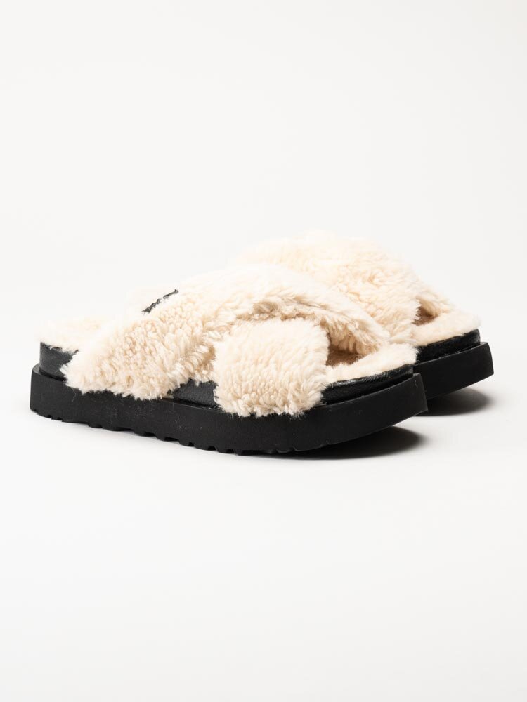 UGG - W Fuzz Sugar Cross Slide - Off white tofflor i ull