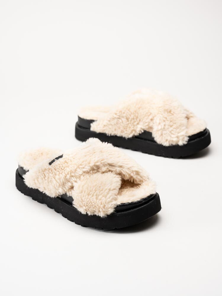 UGG - W Fuzz Sugar Cross Slide - Off white tofflor i ull