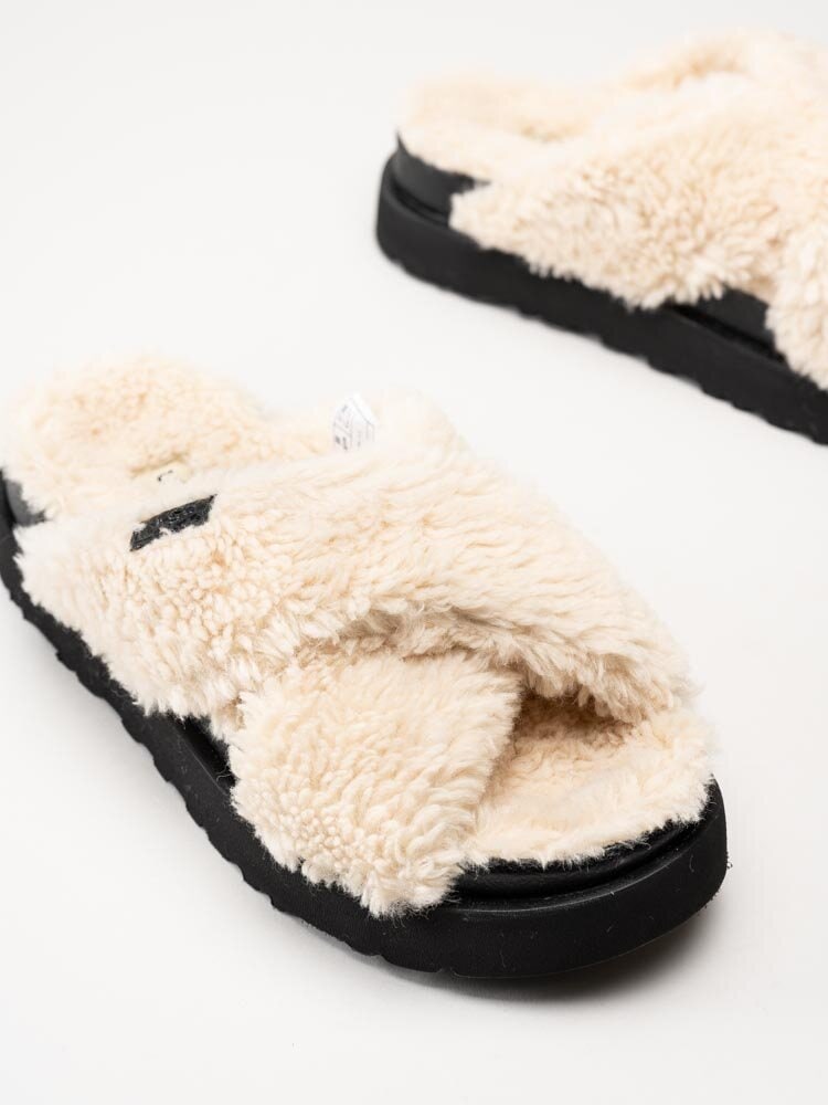 UGG - W Fuzz Sugar Cross Slide - Off white tofflor i ull