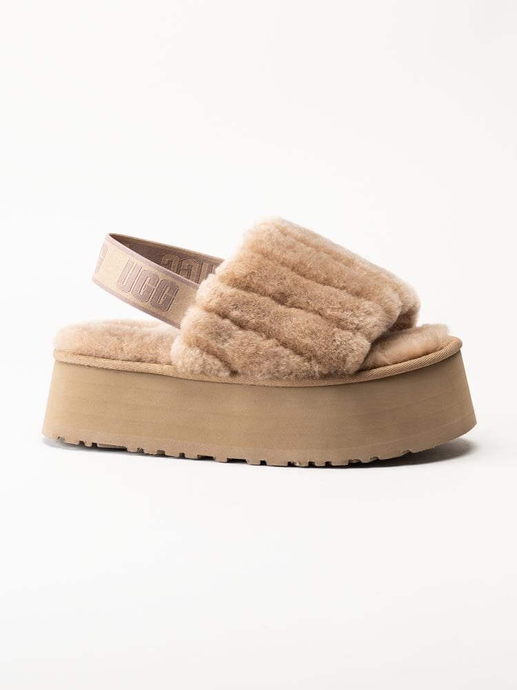 UGG - W Disco Sherpa Corduroy Slide - Ljusbruna tofflor med platå