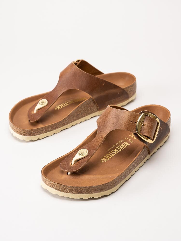 Birkenstock - Gizeh Big Buckle Regular - Bruna flip flop sandaler i oljat skinn