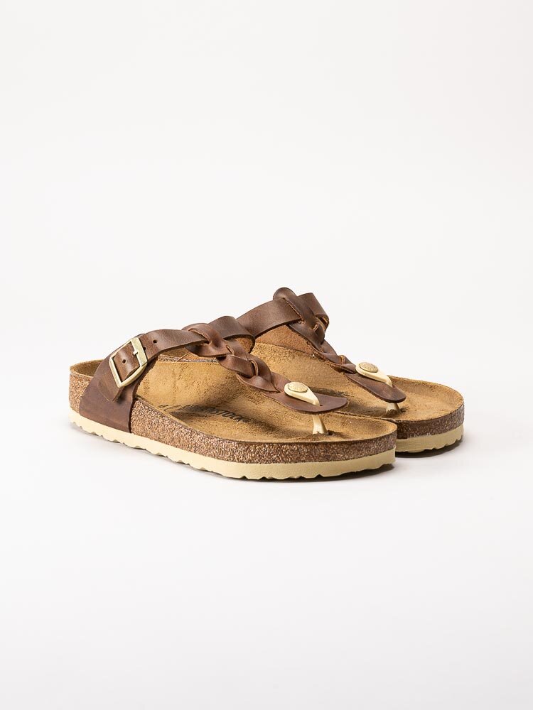 Birkenstock - Gizeh Braided Regular - Bruna flätade flip flop sandaler i oljat skinn