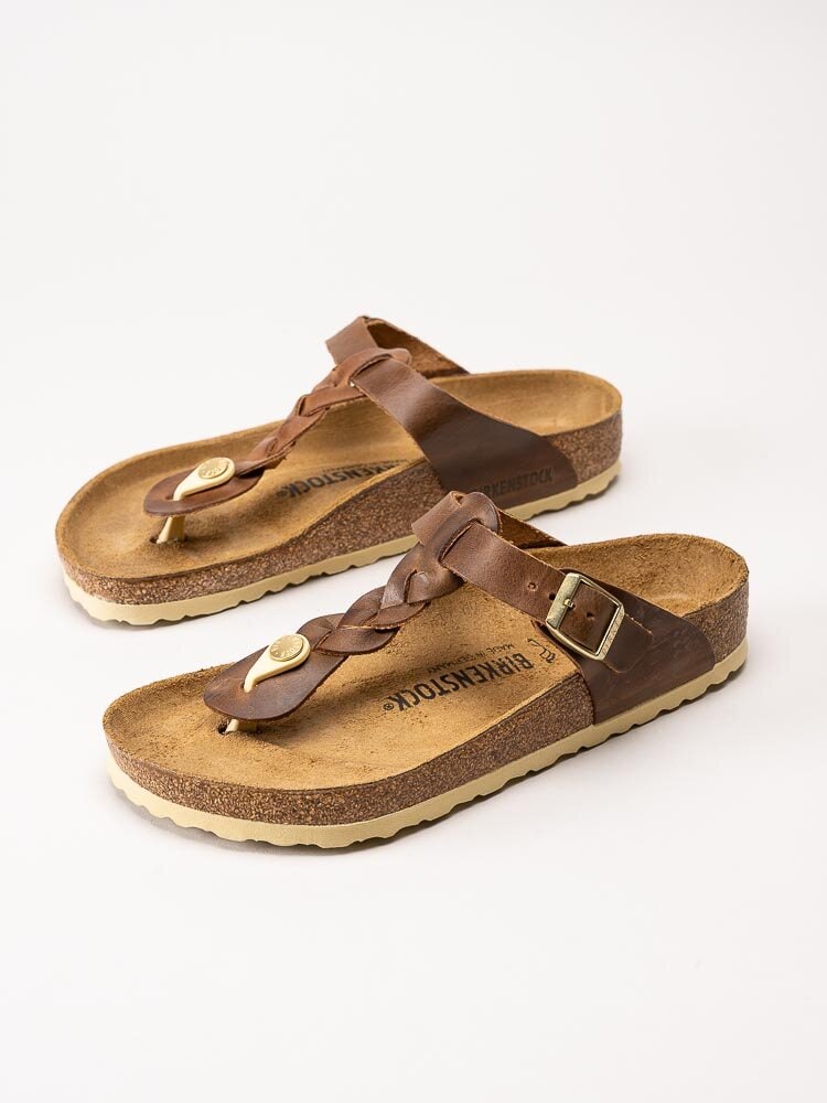Birkenstock - Gizeh Braided Regular - Bruna flätade flip flop sandaler i oljat skinn