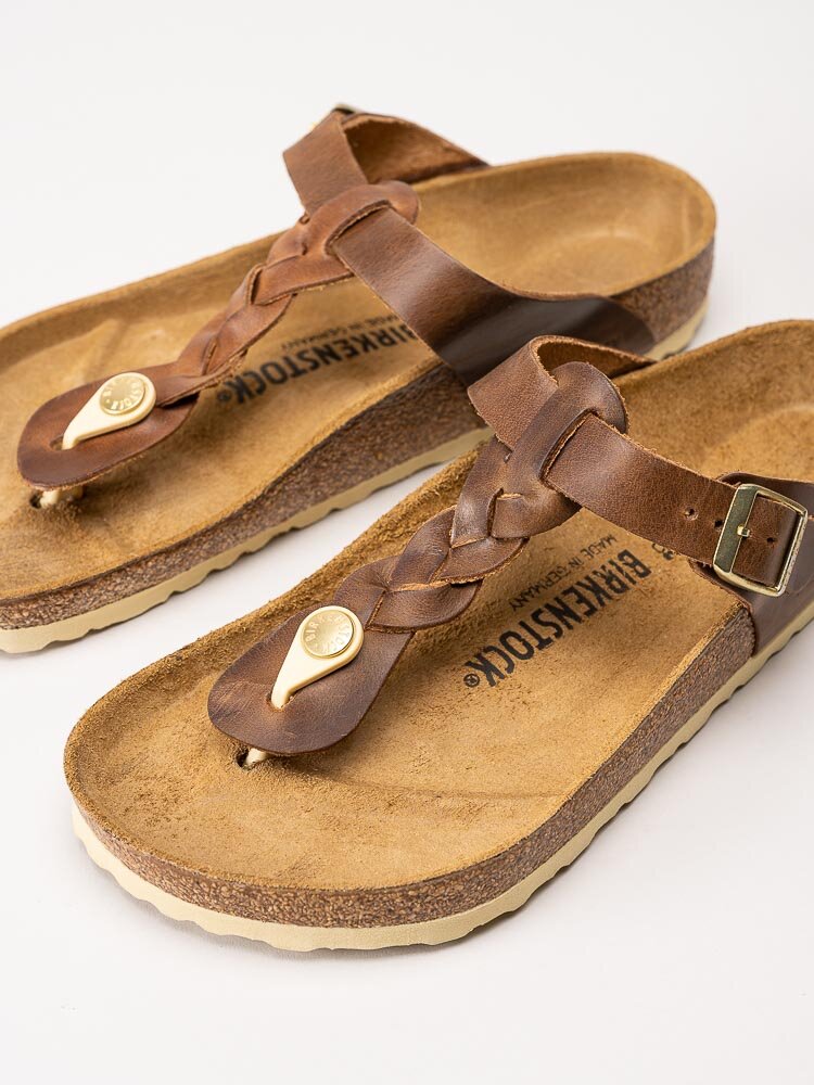 Birkenstock - Gizeh Braided Regular - Bruna flätade flip flop sandaler i oljat skinn