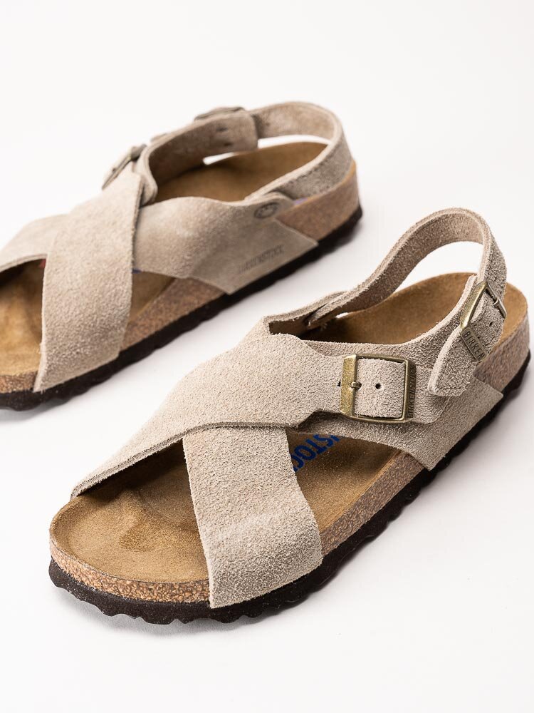 Birkenstock - Tulum Narrow SFB - Beige slip in sandaler mocka