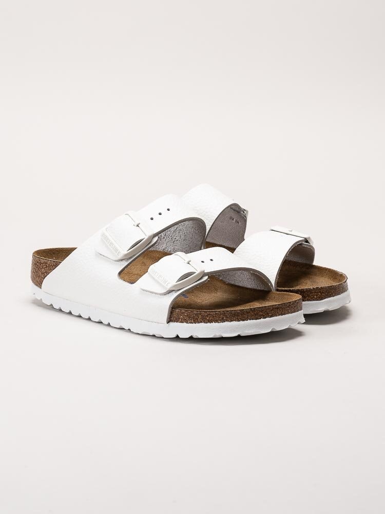 Birkenstock - Arizona Narrow SFB - Vita slip in sandaler i skinn med smal läst