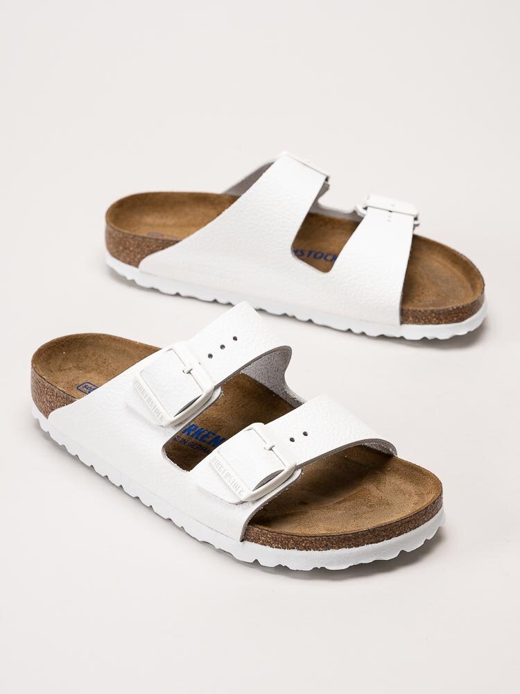 Birkenstock - Arizona Narrow SFB - Vita slip in sandaler i skinn med smal läst