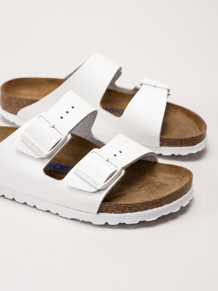 Birkenstock - Arizona Narrow SFB - Vita slip in sandaler i skinn med smal läst