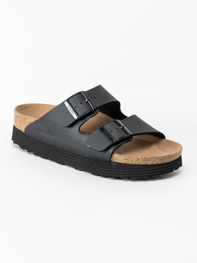 Papillio - Arizona Grooved Platform - Svarta slip-in sandaler med platåsula