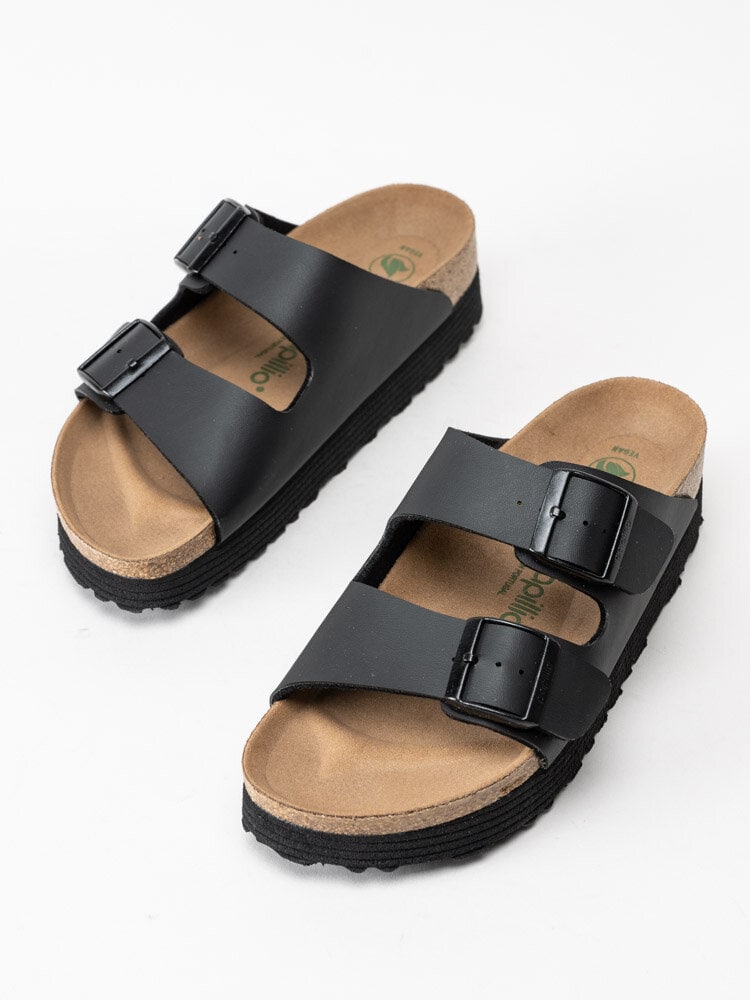 Papillio - Arizona Grooved Platform - Svarta slip-in sandaler med platåsula